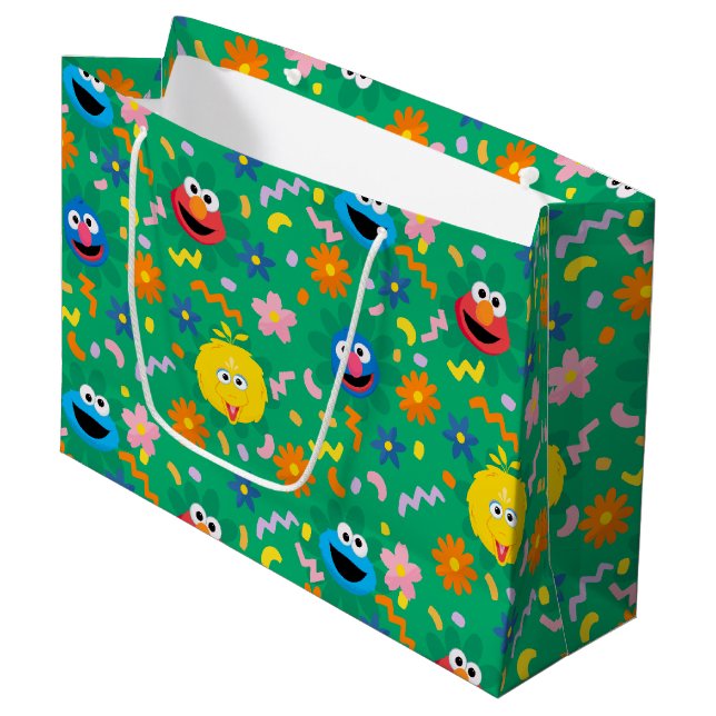 Sesame Street Green Floral Pattern Large Gift Bag (Front Angled)