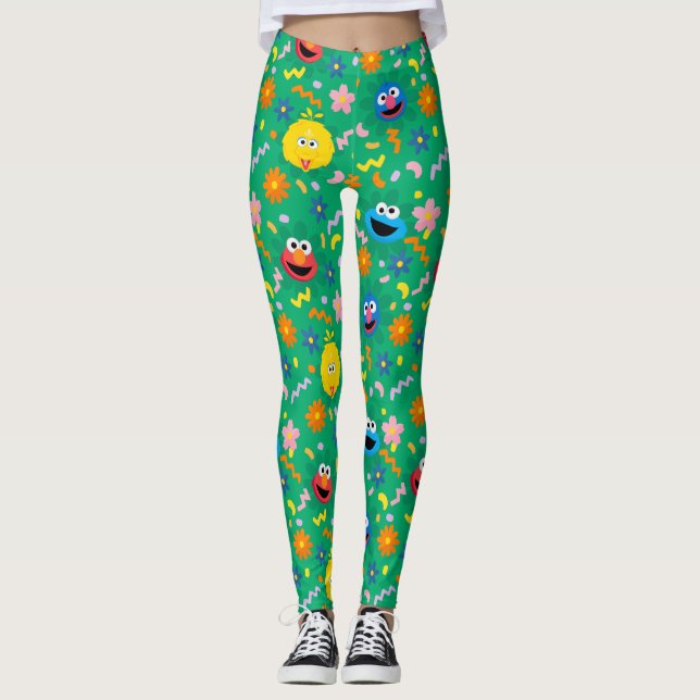 Sesame Street Green Floral Pattern Leggings (Front)