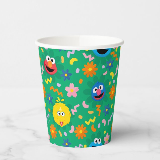 Sesame Street Green Floral Pattern Paper Cups (Left)