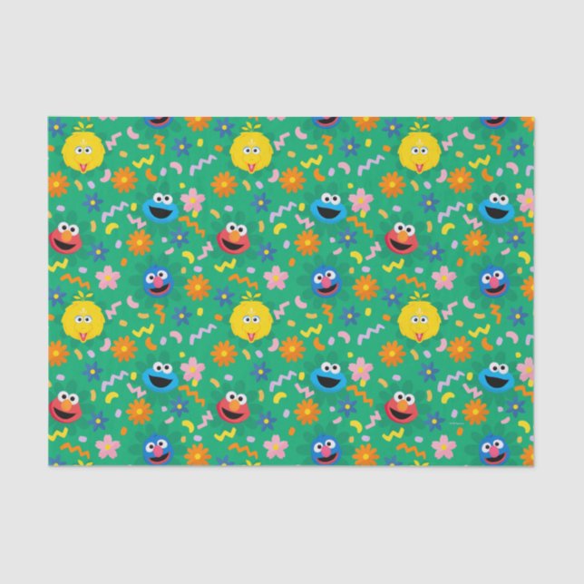 Sesame Street Green Floral Pattern Tissue Paper (Front)
