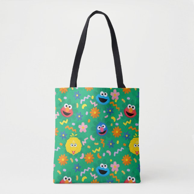 Sesame Street Green Floral Pattern Tote Bag (Front)