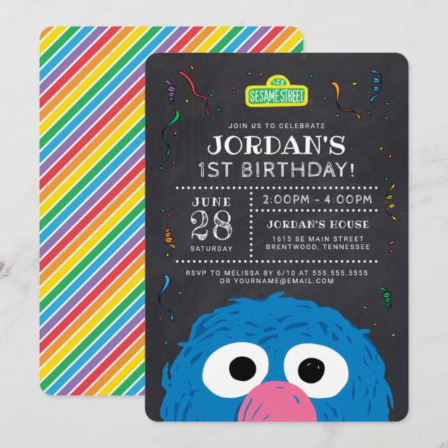 Sesame Street | Grover Chalkboard Birthday Invitation (Front/Back)