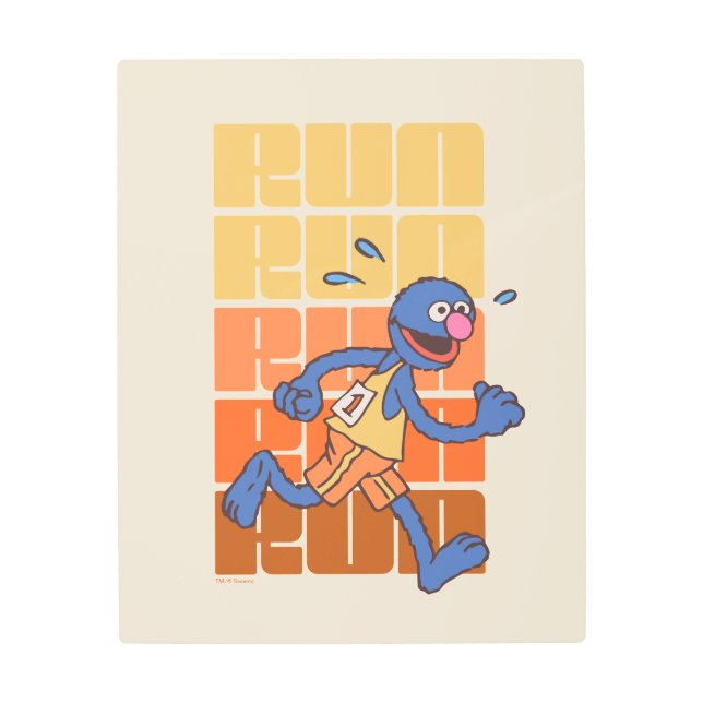 Sesame Street | Grover Runs Metal Print (Front)