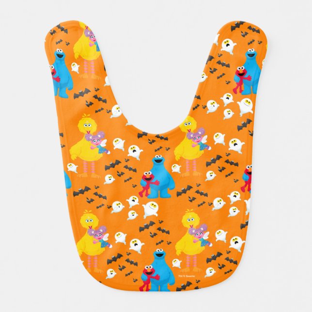 Sesame Street Halloween Bats & Ghosts Pattern Baby Bib (Front)