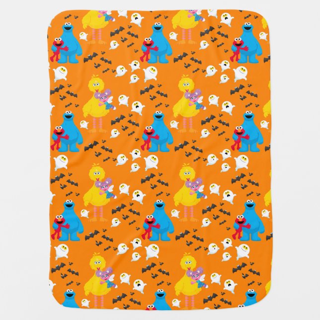 Sesame Street Halloween Bats & Ghosts Pattern Baby Blanket (Front)