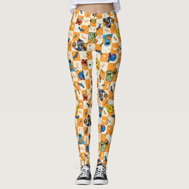 Sesame Street Halloween Checkered Pattern Leggings (Front)