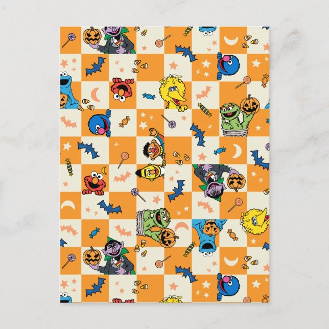 Sesame Street Halloween Checkered Pattern Postcard (Front)
