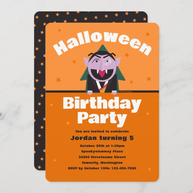 Sesame Street Halloween Kids Birthday Invitation (Front/Back)