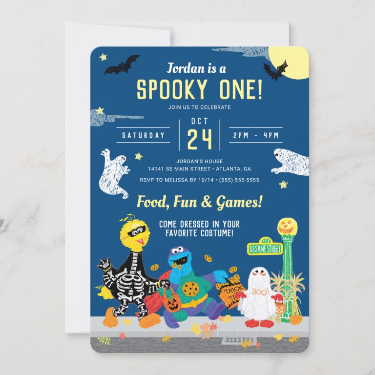 Sesame Street Halloween Spooky One Birthday Invitation