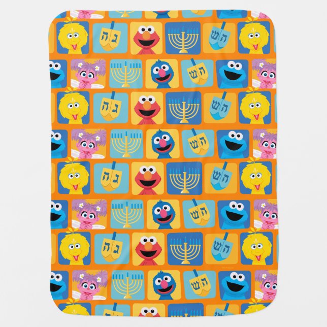 Sesame Street Hanukkah Pattern Baby Blanket (Front)