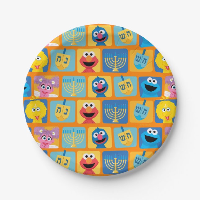 Sesame Street Hanukkah Pattern Paper Plates (Front)