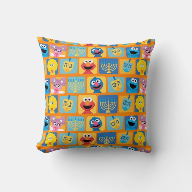 Sesame Street Hanukkah Pattern Throw Pillow (Front)