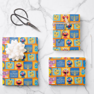 Sesame Street Hanukkah Pattern Wrapping Paper Sheets