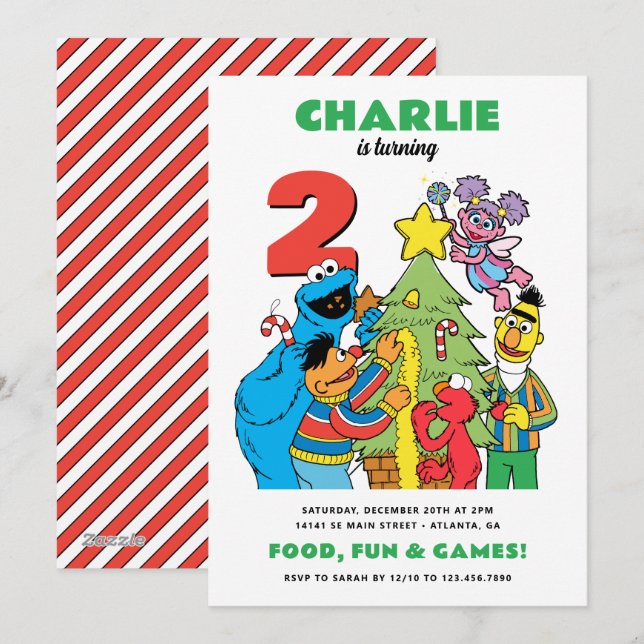 Sesame Street Holiday Birthday Party Card (Front/Back)