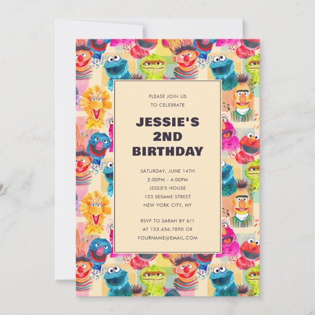 Sesame Street Illustrated Pattern | Birthday Invitation (Front)