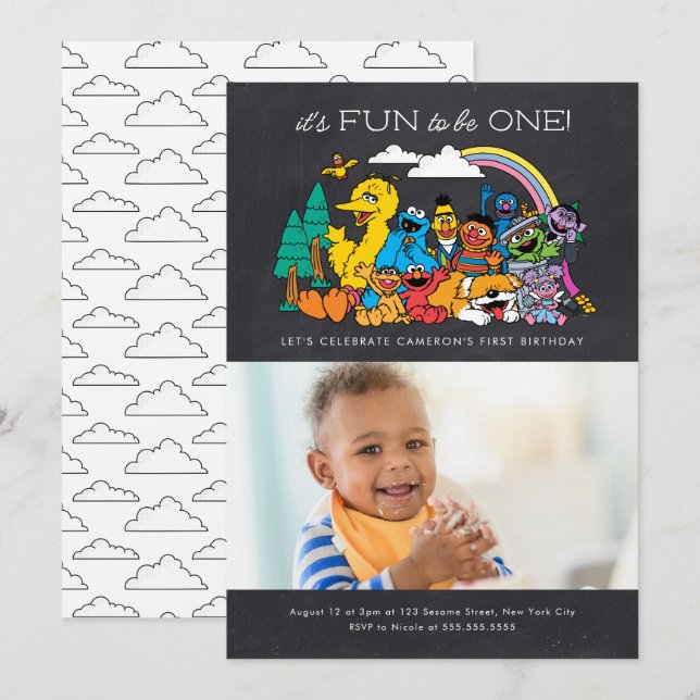 Sesame Street | It's Fun to Be One - Chalkboard Invitation (Front/Back)