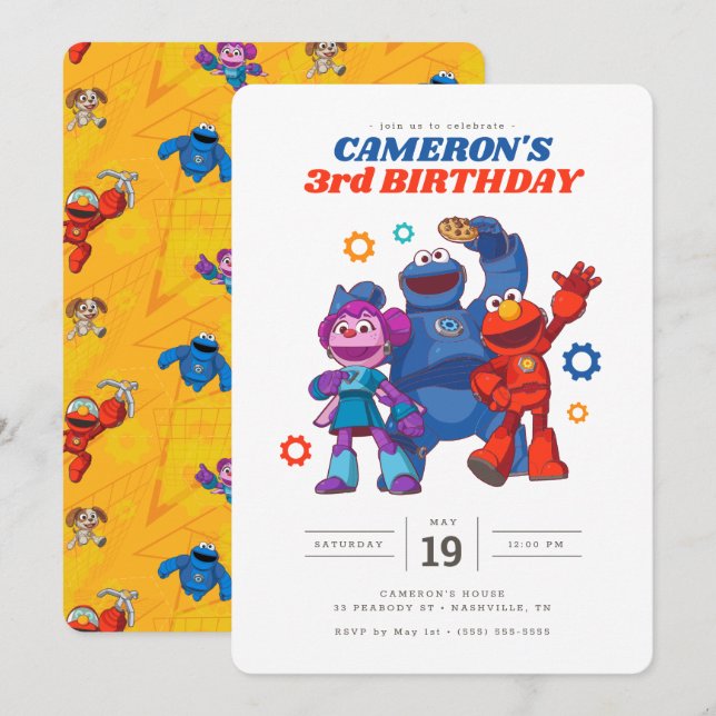 Sesame Street | Mecha Builders - Birthday Invitation (Front/Back)