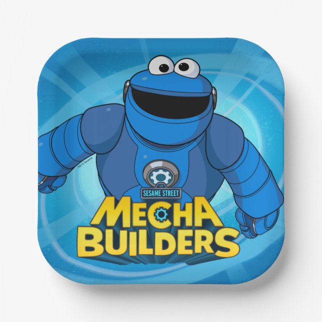 Sesame Street | Mecha Builders Cookie In Action Paper Plates (Front)