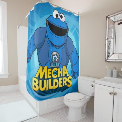 Sesame Street  Mecha Builders Cookie In Action Shower Curtain