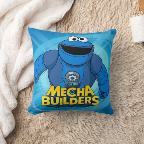 Sesame Street  Mecha Builders Cookie In Action Throw Pillow