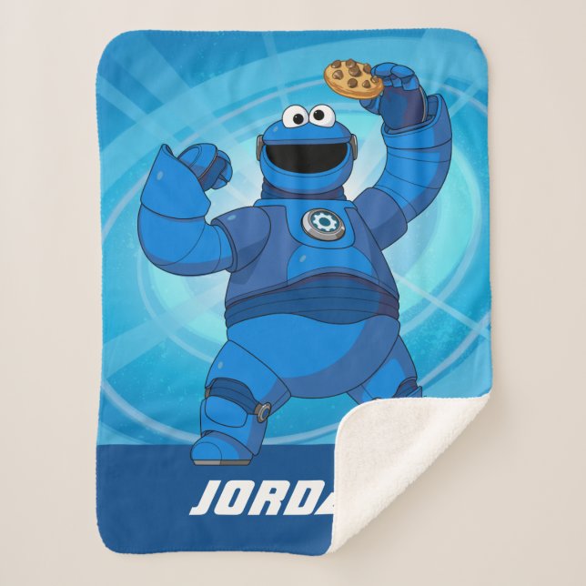 Sesame Street | Mecha Builders Cookie Monster Sherpa Blanket (Front)