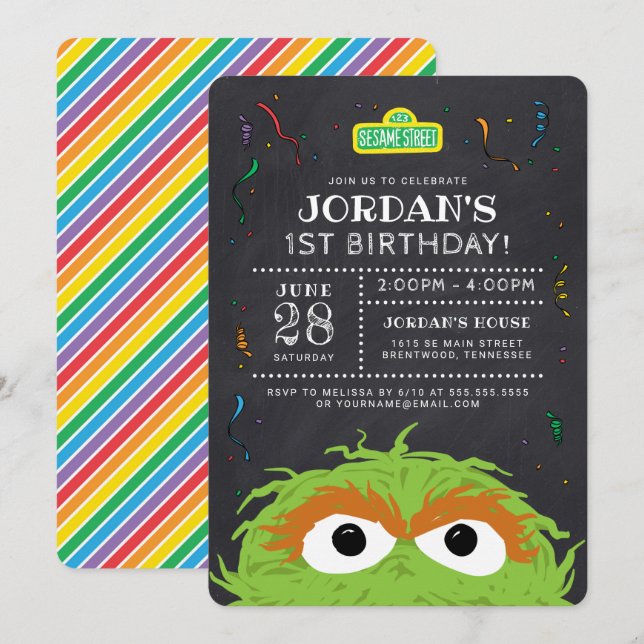Sesame Street | Oscar Birthday Chalkboard Invitation (Front/Back)