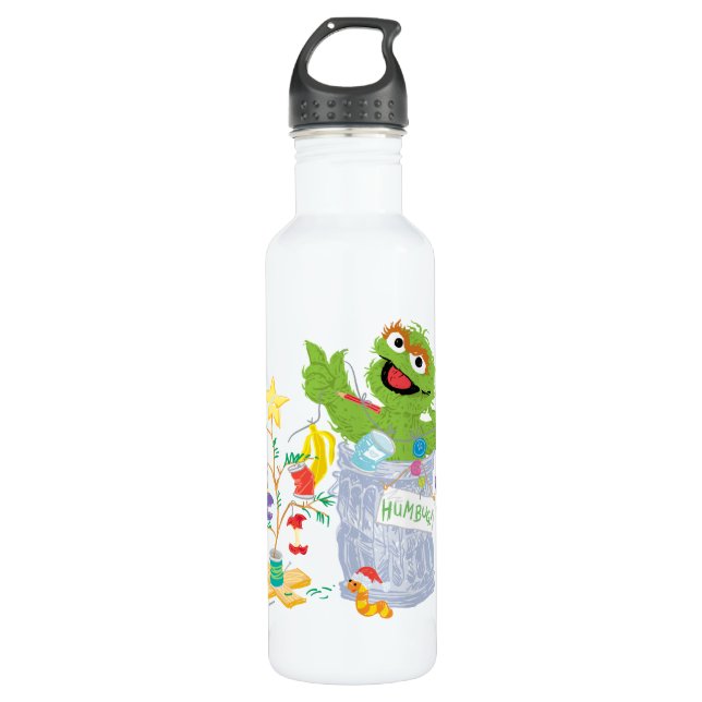 Sesame Street | Oscar - Christmas Tree Stainless Steel Water Bottle (Front)