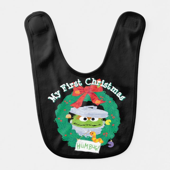 Sesame Street | Oscar the Grouch First Christmas Baby Bib (Front)