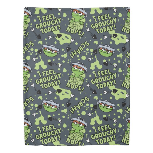Sesame Street | Oscar the Grouch Phrase Pattern Duvet Cover (Front)