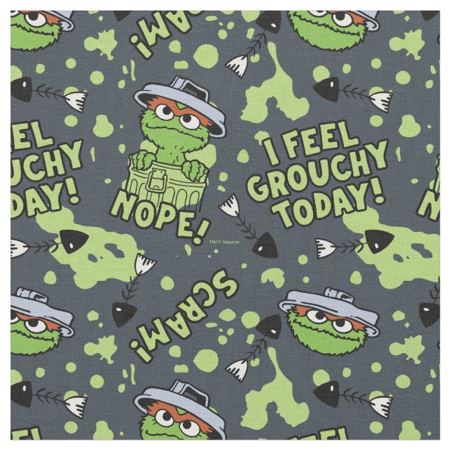 Sesame Street | Oscar the Grouch Phrase Pattern Fabric (Close Up)