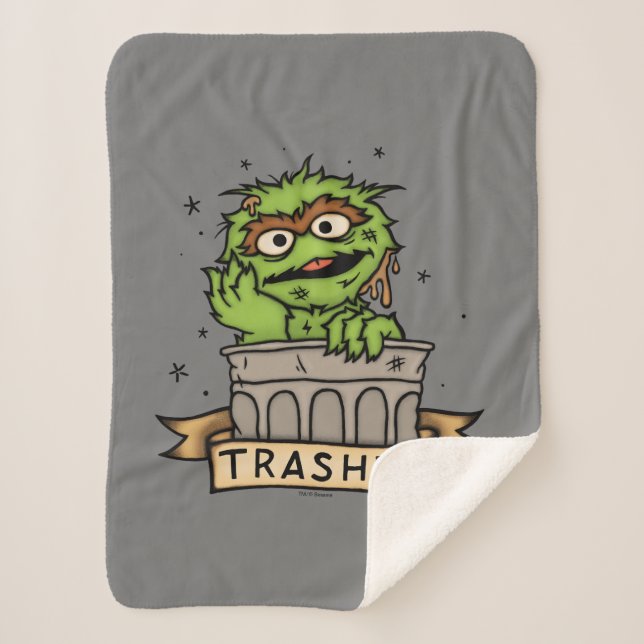 Sesame Street | Oscar the Grouch Trashed Sherpa Blanket (Front)