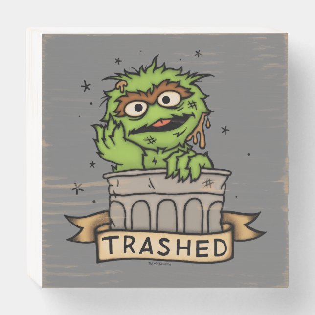 Sesame Street | Oscar the Grouch Trashed Wooden Box Sign (Front Horizontal)