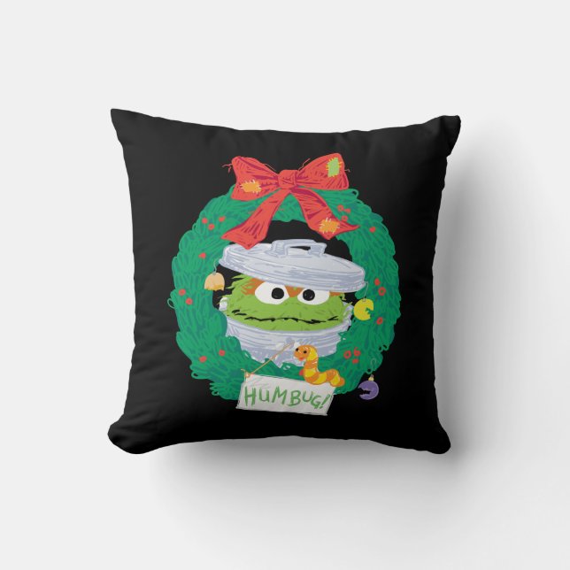 Sesame Street | Oscar the Grouch Wreath Throw Pillow (Front)