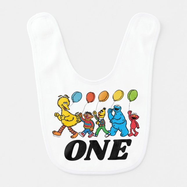 Sesame Street Pals | 1st  Birthday Balloons Baby Bib (Front)
