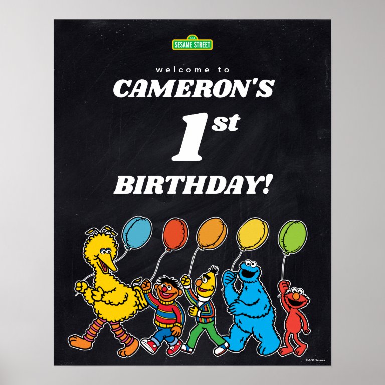 Sesame Street Pals 1st Birthday Balloons Welcome Poster