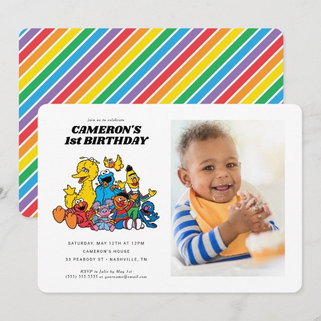 Sesame Street Pals 1st Birthday with Photo Invitation (Front/Back)