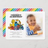 Chalkboard Sesame Street 1st Birthday with Photo  Invitation