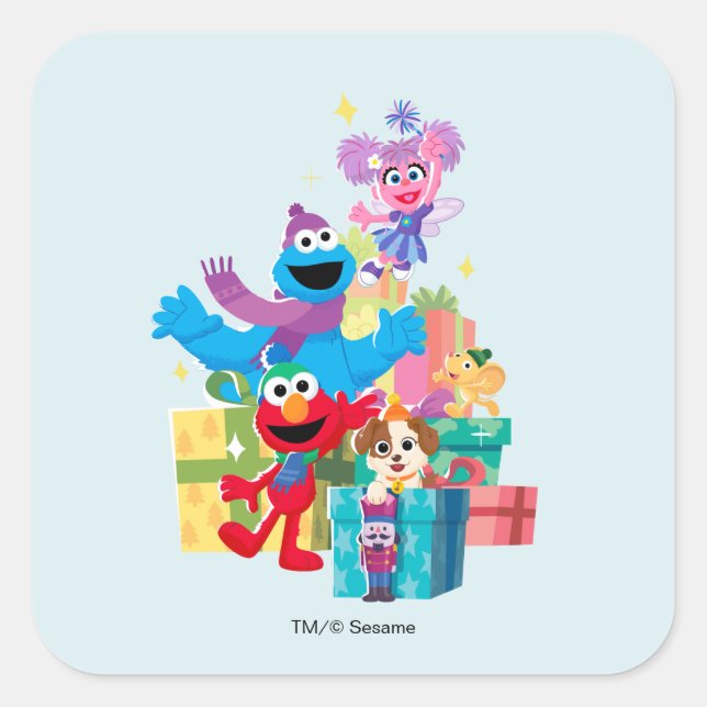 Sesame Street Pals and Presents Square Sticker (Front)