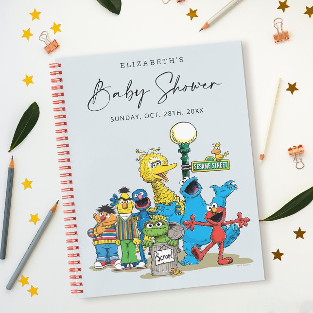 Sesame Street Pals Baby Shower Guest & Gift List Notebook (Notebook on table)