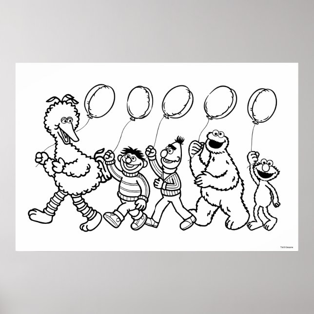 Sesame Street Pals Balloons Birthday Coloring Poster (Front)