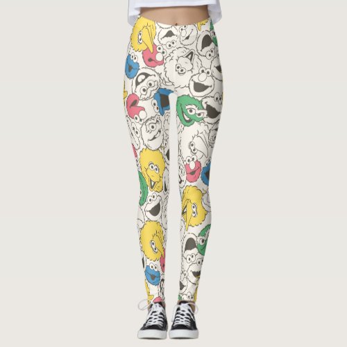 Sesame Street Pals  Big Head Vintage Pattern Leggings