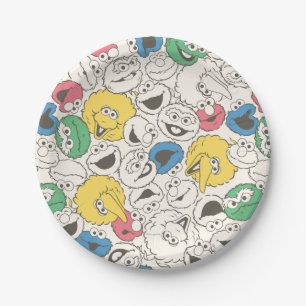 Sesame Street Pals   Big Head Vintage Pattern Paper Plates