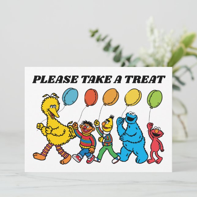 Sesame Street Pals Birthday Balloons Take A Treat Invitation (Standing Front)