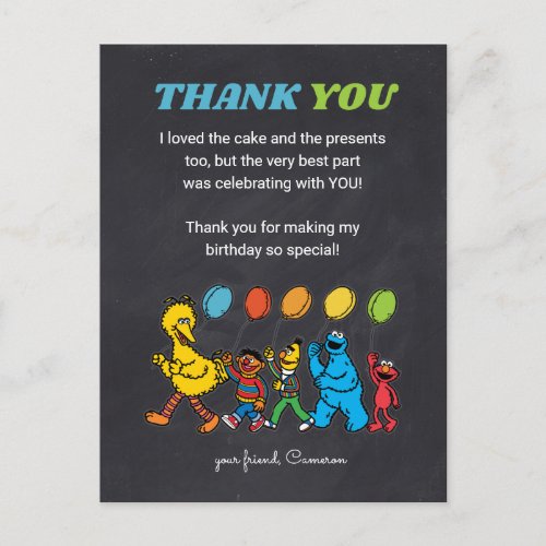 Sesame Street Pals  Birthday Balloons _ Thank You Postcard
