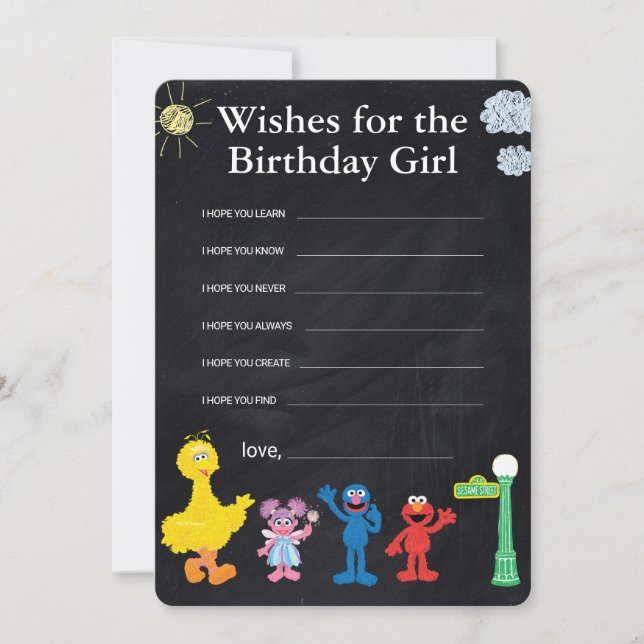 Sesame Street Pals Chalkboard Birthday Girl Wishes Note Card (Front)