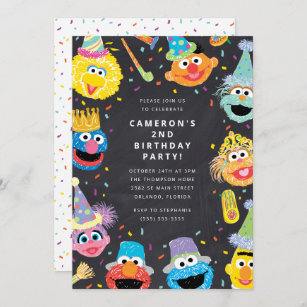 Sesame Street Pals Chalkboard Confetti Birthday Invitation