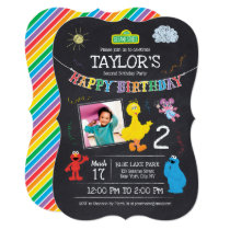 Sesame Street Pals Chalkboard Photo Birthday Invitation Sesame Street Pals Chalkboard Photo Birthday Invitation