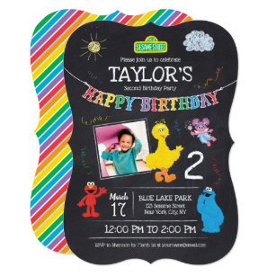 Sesame Street Birthday Invitations Zazzle Sesame Street Pals Chalkboard Photo Birthday Invitation