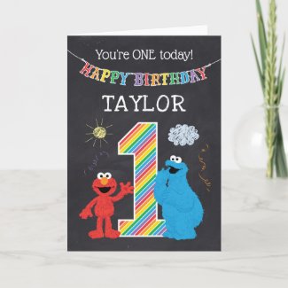 Sesame Street Pals Chalkboard Rainbow 1st Birthday Card