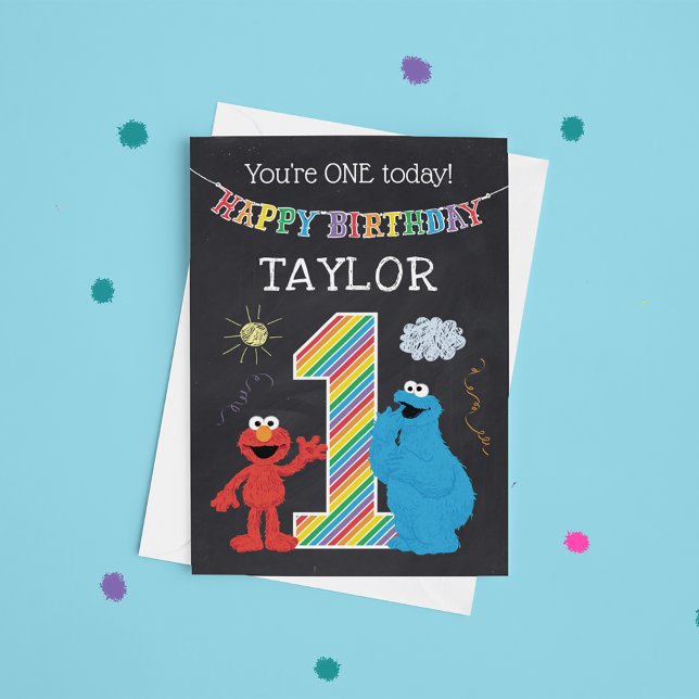 Sesame Street Pals Chalkboard Rainbow 1st Birthday Card (Creator Uploaded)